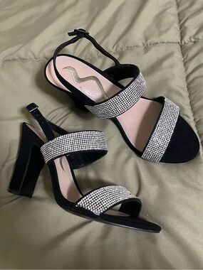 Nina Senta Rhinestone Heeled Ankle Strap Sandals Black
